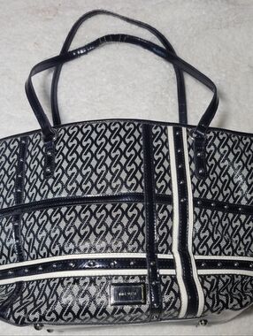 Nine West Black White Monogram Tote Bag Y2K Shoulder Purse